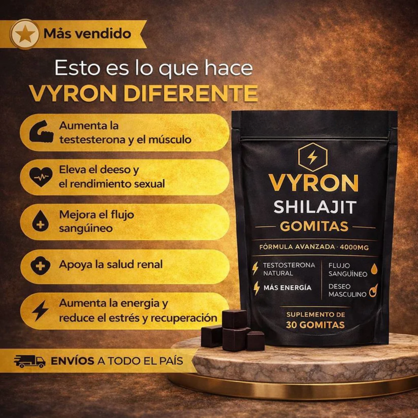 VYRON Shilajit 4000mg en Gomitas- Mas Energía y Deseo maculino